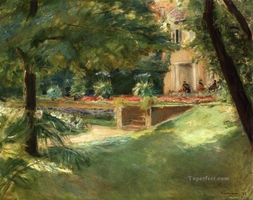 Terraza con vistas al jardín de flores en Wannsee 1918 Max Liebermann Impresionismo alemán Pinturas al óleo